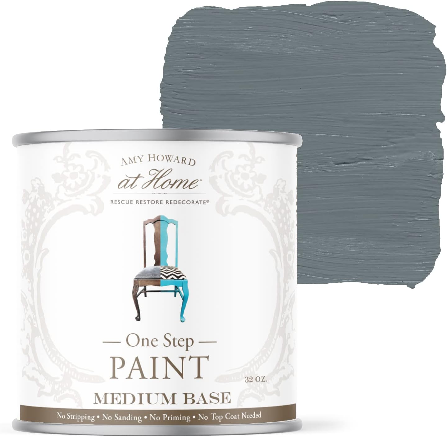 AMY HOWARD AT HOME Chalk-Based One Step Paint for Furniture, Cabinetry, Decor, Finish, and More | No Stripping, Sanding, or Priming | Medium Base | 16 Ounce | Geyer Gray