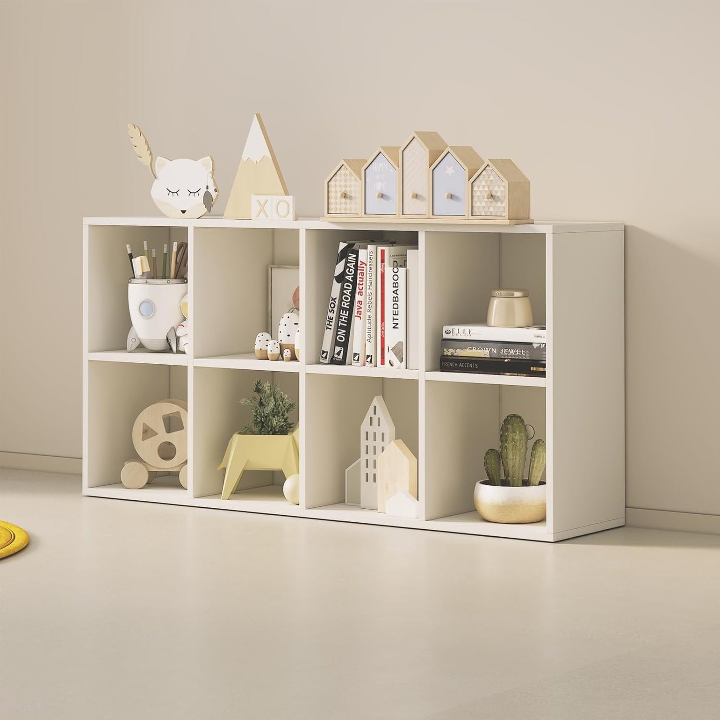 Wood Cube Storage Organizer Closet Cabinet for Living Room Bedroom Study Shelf Bookcase Wooden Floor Standing Open Bookshelf for Kids Home Office Display Storage Cabinet (White, 8-Cube, 11.81in)