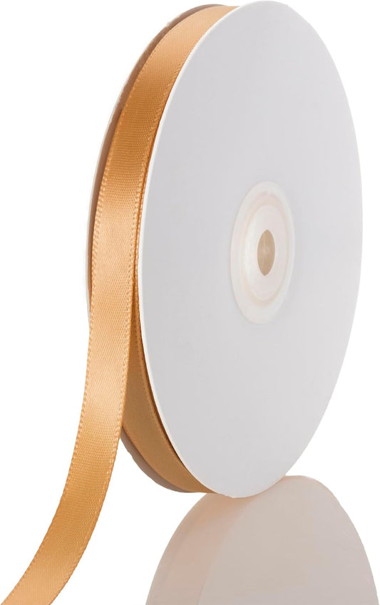 3/8 Inch Gold Ribbon, 50 Yards Craft Polyester Satin Ribbon Perfect for Gift Wrapping, Handmade Roses, Wedding Party Decorations and DIY Crafts