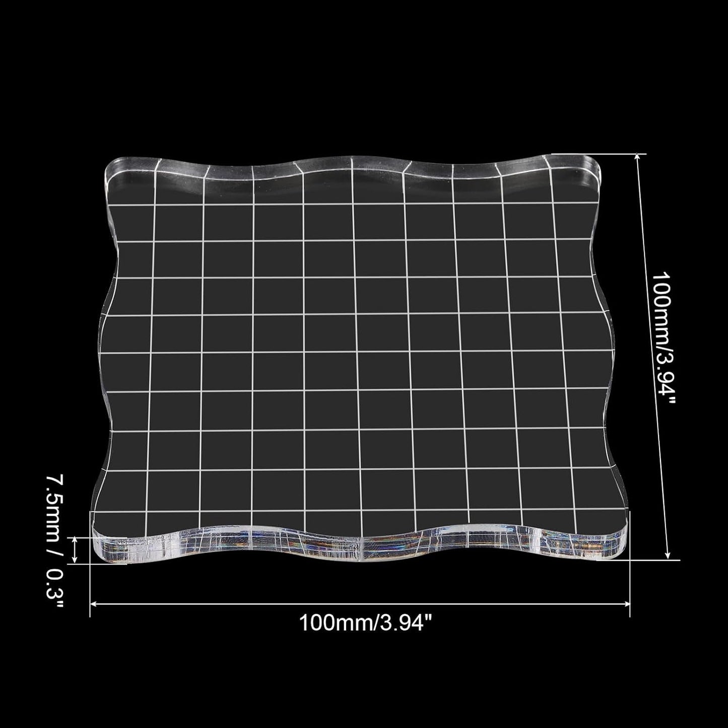 PATIKIL 4" x 4" Acrylic Stamp Block, Clear Stamping Block with Grid Lines Decorative Mounting Blocks Wave for Scrapbooking DIY Crafts Card Making
