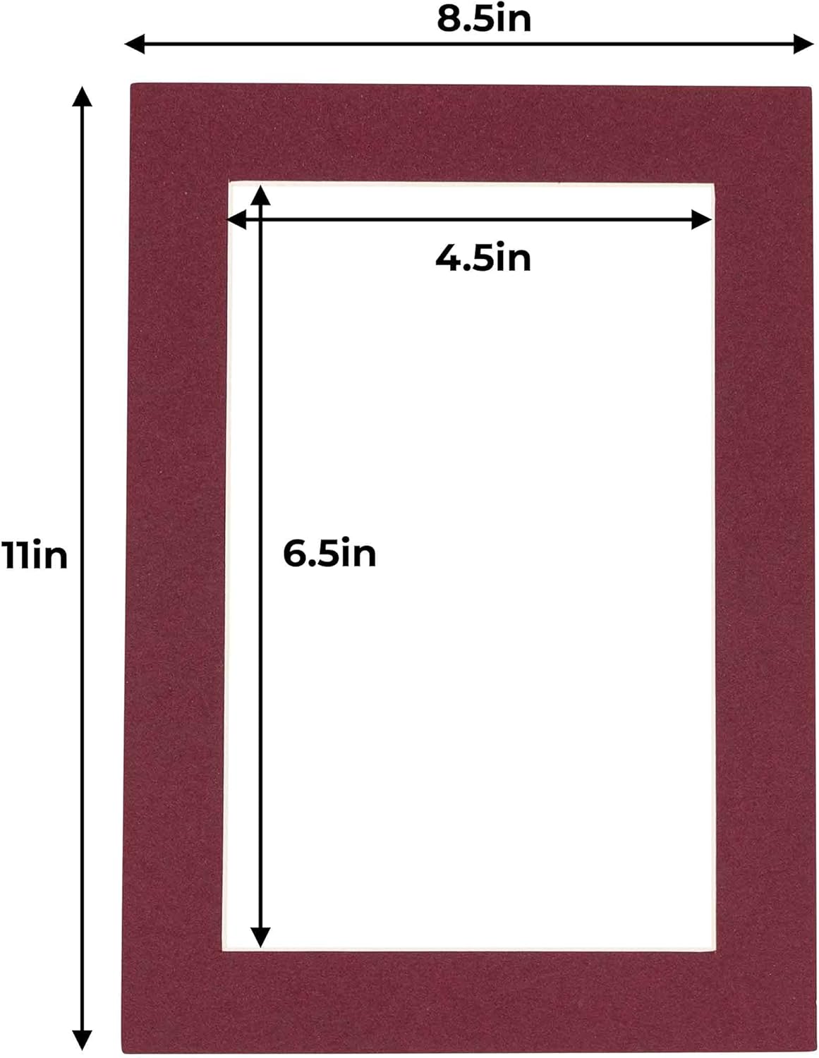 5x7 Mat for 8.5x11 Frame - Precut Mat Board Acid-Free Show Kit with Backing Board, and Clear Bags Maroon 5x7 Photo Matte Made to Fit a 8.5x11 Picture Frame Matboard for Framing, Pack of 25 Mats