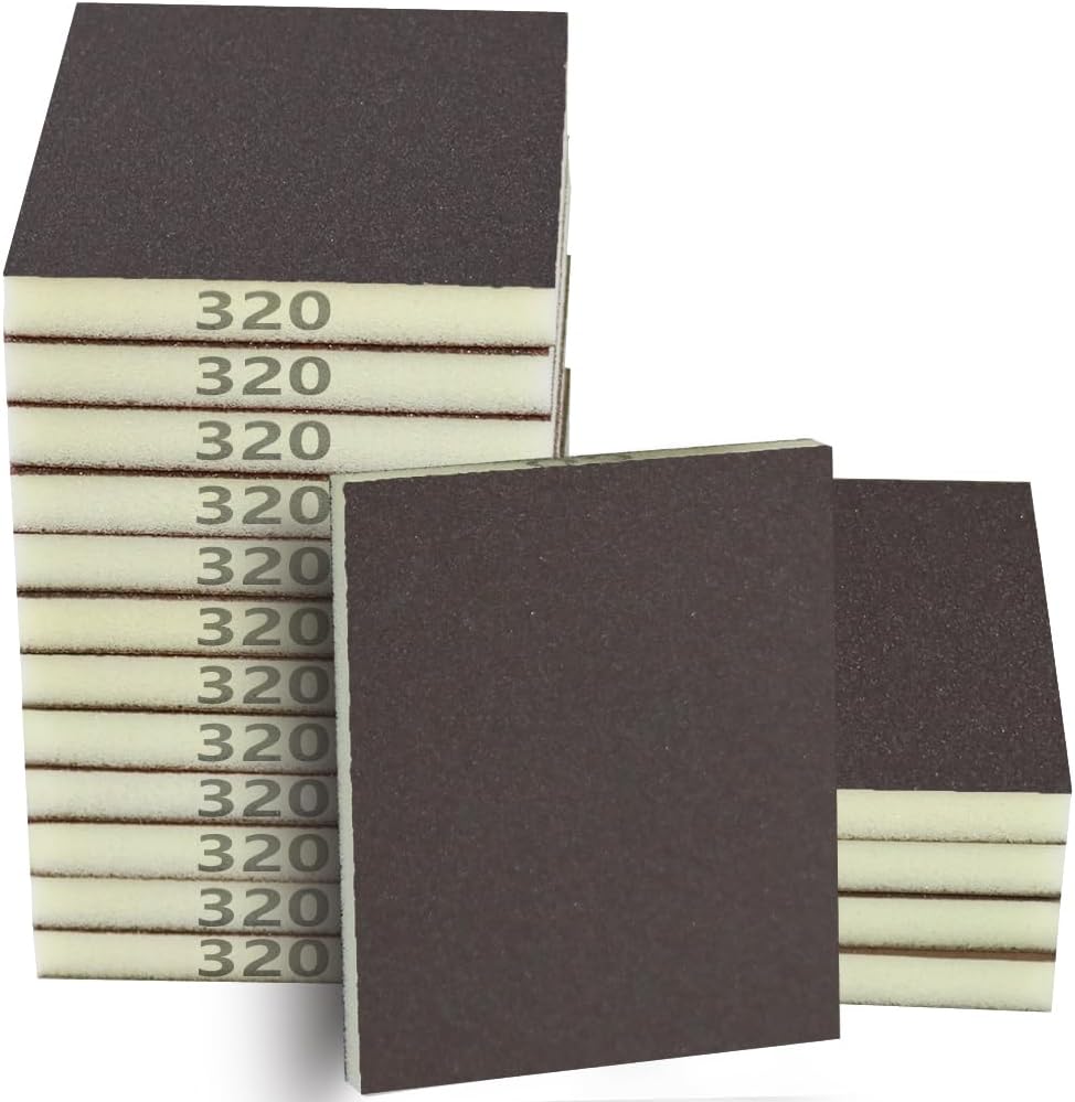 16PCS 320 Grits Sanding Sponge Fine Coarse Sanding Block, Washable and Reusable Wet Dry Sandpaper Sponge， Sander Sponges for Wood Drywall Metal Wood