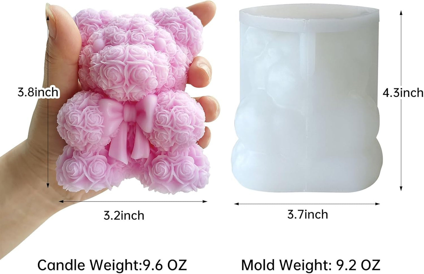 Bowtie Rose Bear Candle Mold - Resin Candle Making Molds, Epoxy Resin Silicone Molds for DIY Candle, Mother's Day Gifts, Birthday Gifts,Home Decor(Bow Tie Bear Extra Large)