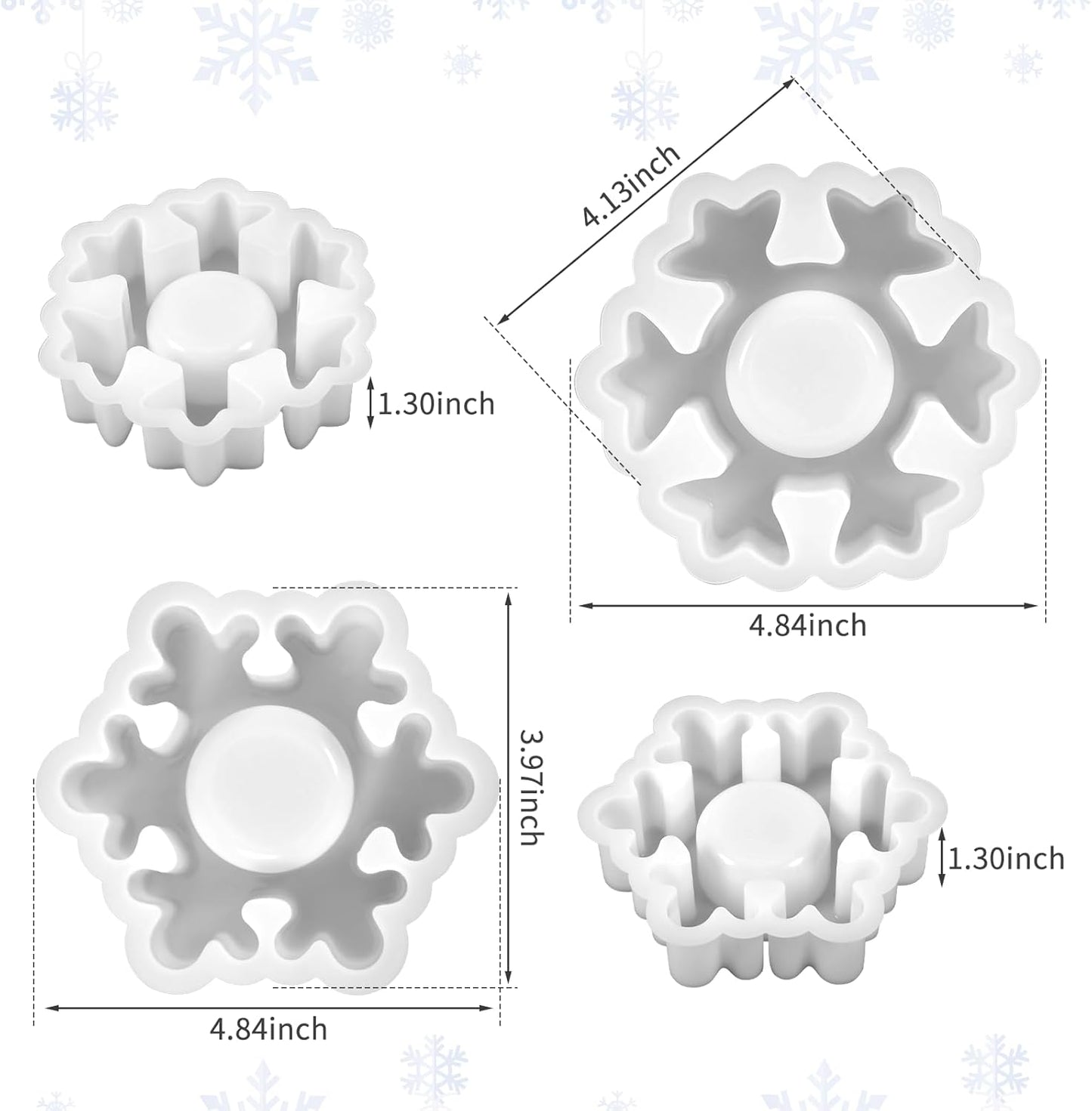2PCS Christmas Resin Molds Snowflake Silicone Resin Mold for Tea Lights Epoxy Resin Mold for Home Table Decorations Xmas Decor