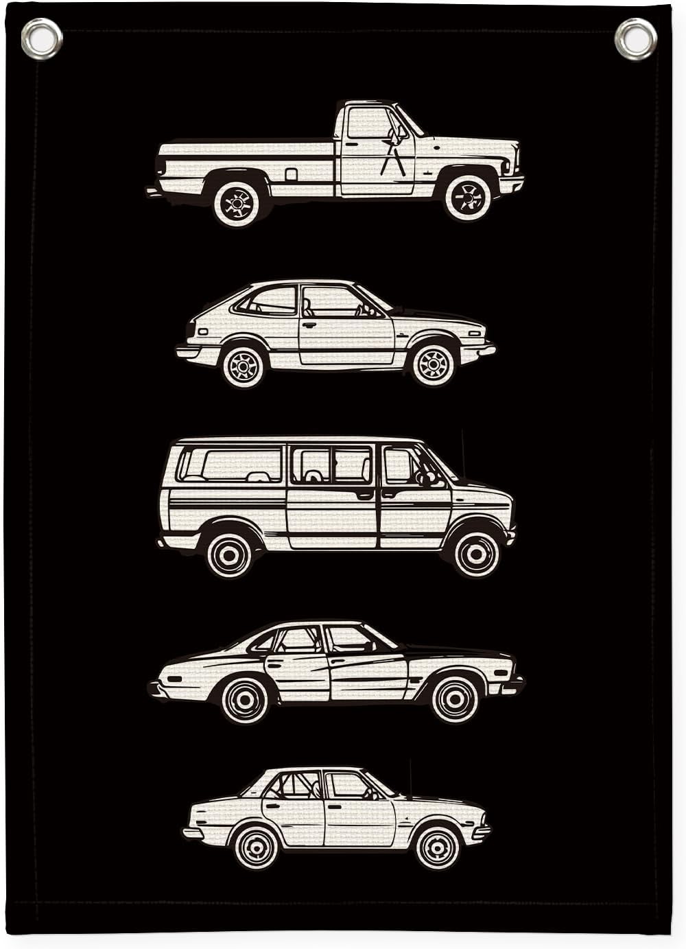 Toddler Room Decor,Vintage Car Linen Canvas Banner,Little Boy Room Wall Hanging Flag Banner for Little Boy Bedroom,Playroom Nursery 18x25 Inch(Black)