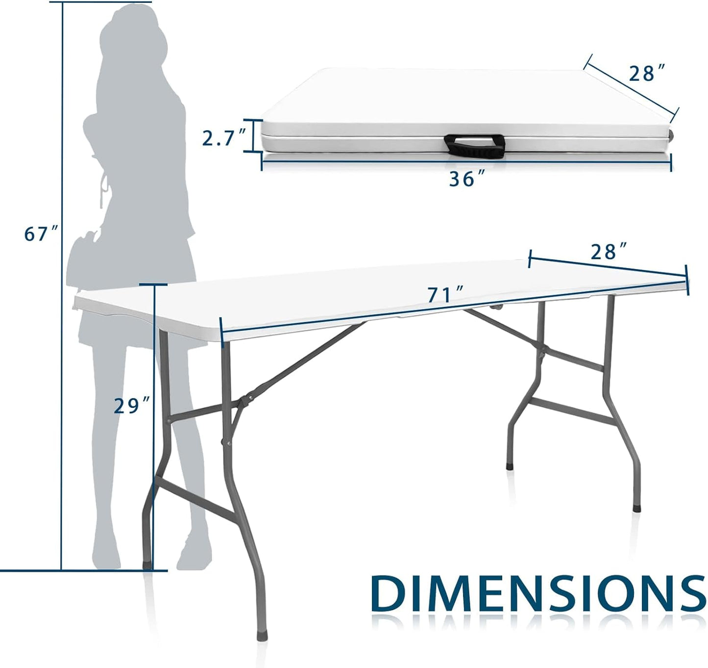 Plastic Folding Table, 6 FT Folding Table, Plastic Portable Tables for Dining Parties Card Picnic Camping, Granite White