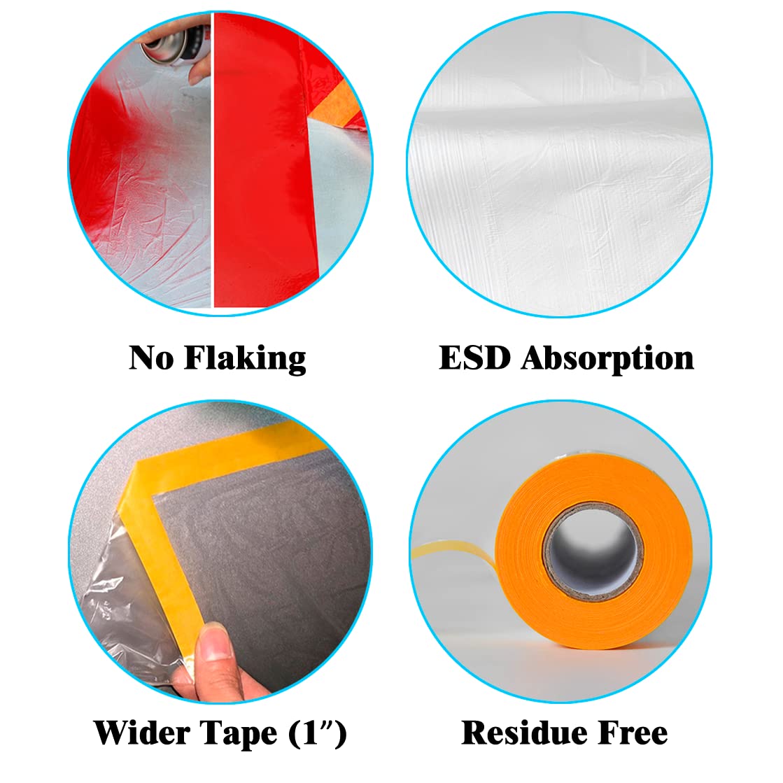 LLPT Tape and Drape 78.7”(Unfolded) x 66 Ft Each 2 Pack Pre-Taped Masking Film 0.27 Mil Painters Plastic Drop Cloth for Auto Wall Furniture Painting Protection (MFT2002)
