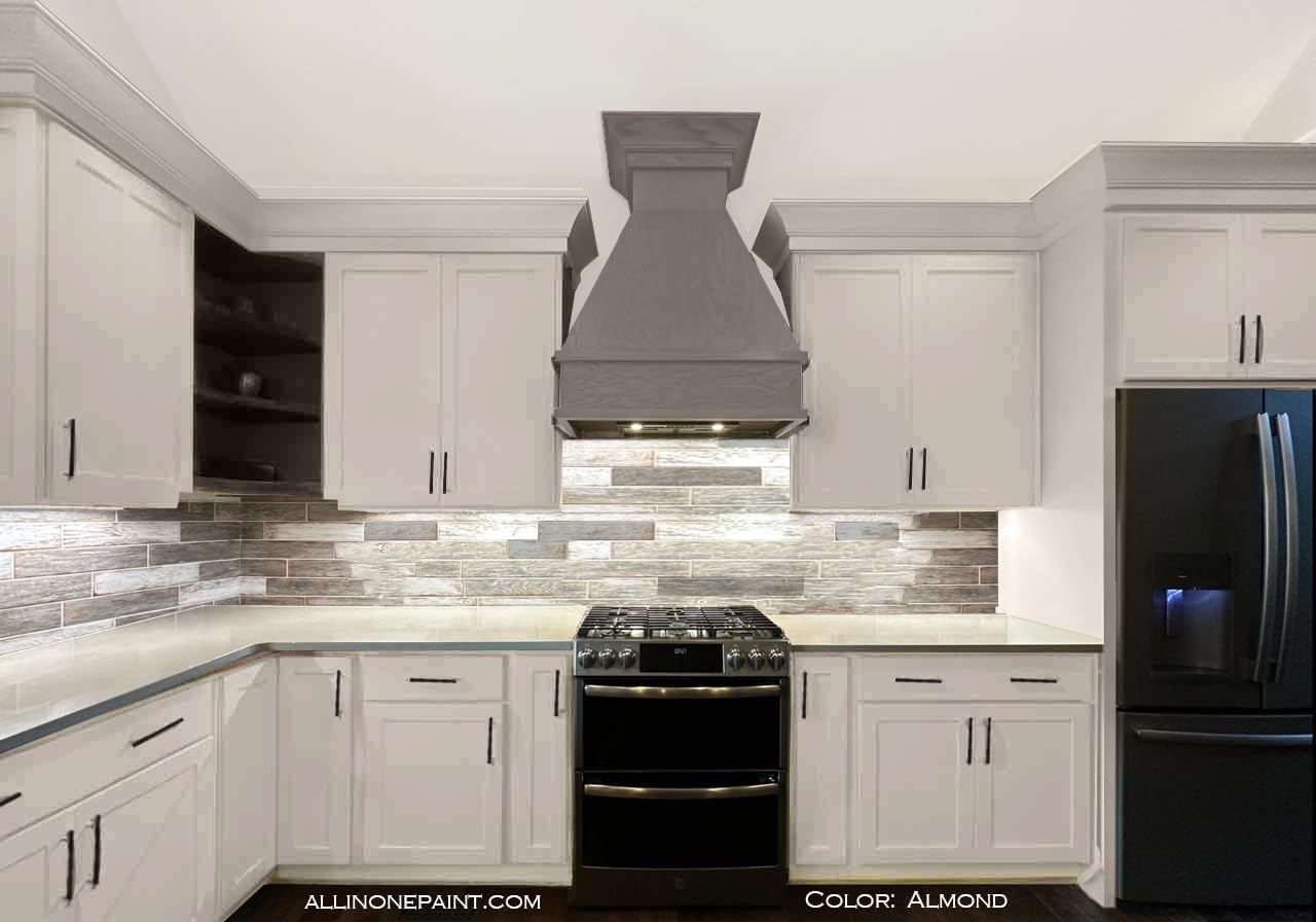ALL-IN-ONE Paint, Durable cabinet and furniture paint. Built in primer and top coat, no sanding needed. Includes our 30 featured color card - Almond (off white with tan undertone), 8oz Sample