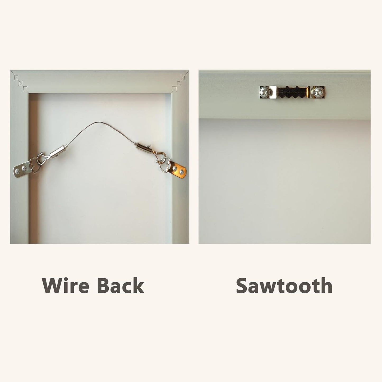 Picture Hangers for Sawtooth/Wire Back Frames, 8 Sawtooth Picture Hangers/Wire Back Hangers, 12 Large Removable Adhesive Strips, Damage Free Picture Hanging Hooks Heavy Duty, No Nails Picture Hooks