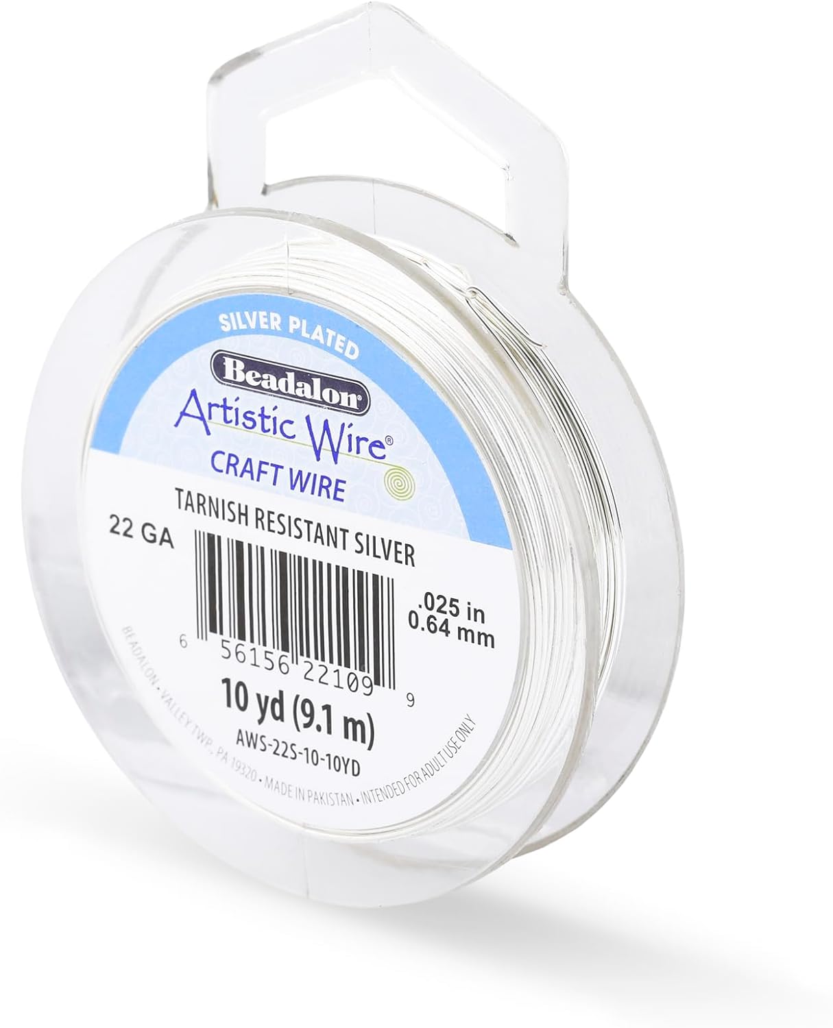 Artistic Wire, 22 Gauge Silver Plated Tarnish Resistant Colored Copper Craft Wire, Tarnish Resistant Silver, 10 yd