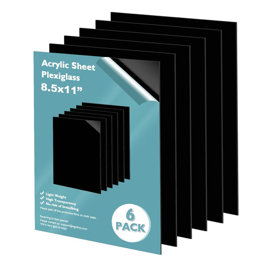 Egofine 8.5" x 11" Black Plexiglass Sheets 6 Pack 0.04 Inch Cast Acrylic Sheet Thick for DIY Craft Projects, Painting, Photography, Sign, Display Stand, Home Decor, Easy to Cut