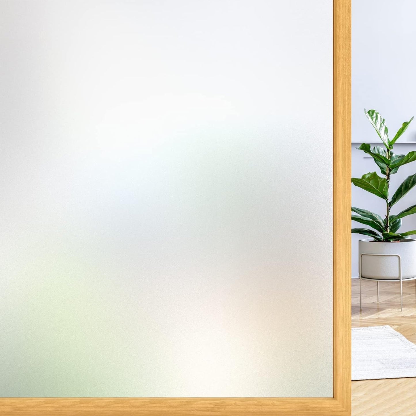 rabbitgoo Window Privacy Film, Frosted Glass Window Clings, Static Cling UV Heat Blocking Door Stickers for Home Bathroom, Removable Indoor Decal Coverings Day and Night, Pure, 35.4 x 118.1 Inches