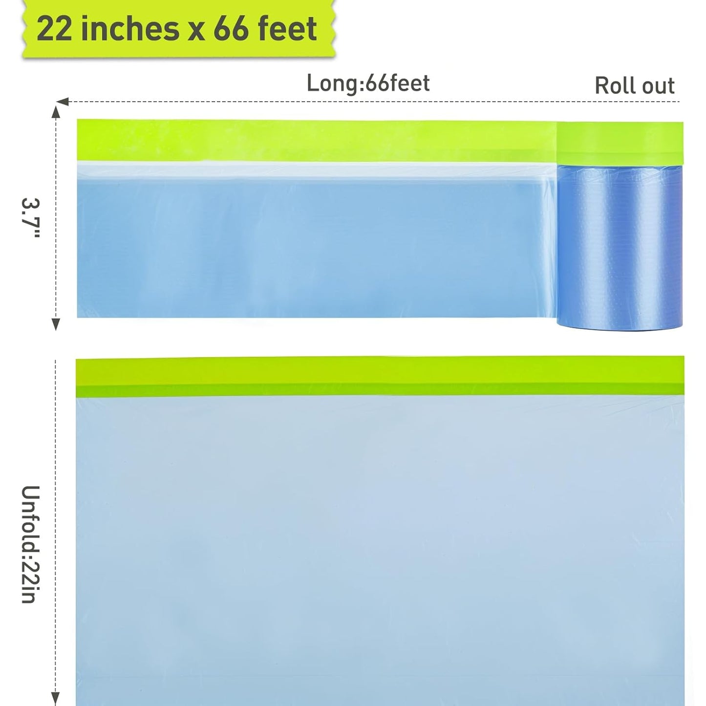 Pre-Taped Masking Film for Painting - 22" x 66' Painters Plastic Sheeting with Automotive Paint Tape and Drape for Covering Cars, Walls, Windows and Furniture Protection (6 Rolls)