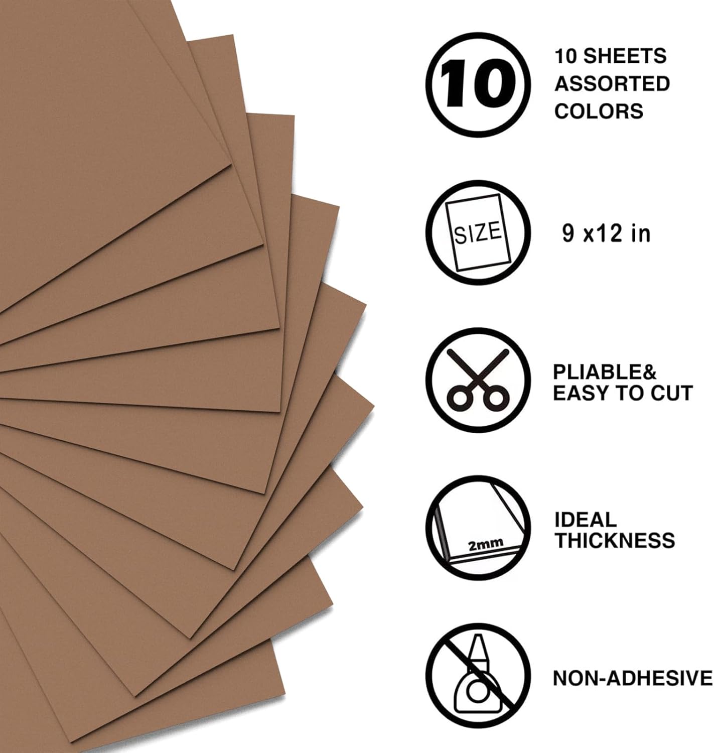 MEARCOOH Brown Foam Sheets Crafts 9x12 Inch 2mm Eva Color Craft Foam Paper for Crafts Project Preschoolers Classroom Scrapbooking DIY Cosplay(10 Sheets)