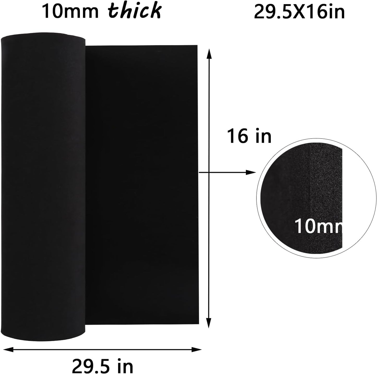 AMZQNART EVA Foam 10mm, Cosplay Foam 16x29.5 inch Black, High Density 90 kg/m³, for Craft Projects Cosplay Costumes, Fake Weapons, Decorations, Christmas, Easter, Thanksgiving, etc, High.