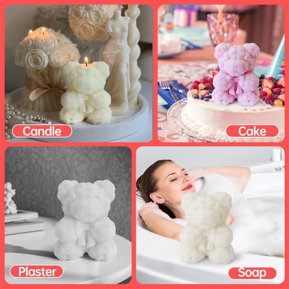 Bowtie Mini Rose Bear Candle Mold,Epoxy Resin Candle Making Molds, Silicone Candle Molds for DIY Candle,DIY Soap,Mother's Day Gifts,Birthday Gifts,Home Decor(Bow Tie Bear Mini)