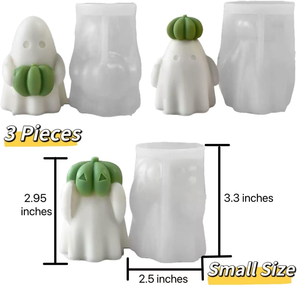 3 Pcs Ghost Holding Pumpkin Resin Mold, Halloween Candle Making Molds Fun Kit Cute Ghost and Pumpkin Epoxy Resin Molds Silicone DIY Craft