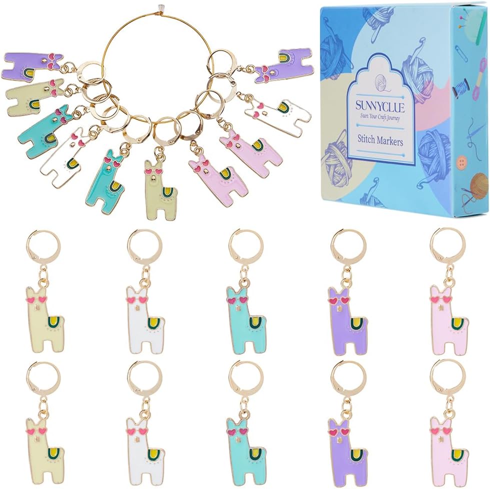 SUNNYCLUE 1 Box 20pcs Crochet Knitting Markers Stitch Charms Alpaca Cute Animals Locking Stitch Charm Crochet Knitting Markers for Weaving Sewing Needleworks DIY Crafts