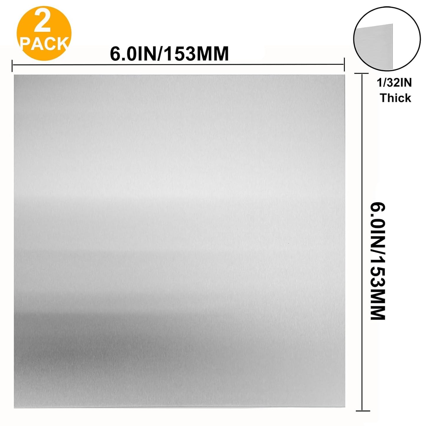 2Pcs 430 Stainless Steel Sheet Metal 6" x 6" x 1/32" Inch Metal Plates for Magnetic Mount Board Wall 20GA(0.80MM) 430 Stainless Steel Shim Stock Plates Metal Sheets for Crafting, Kitchen, Office