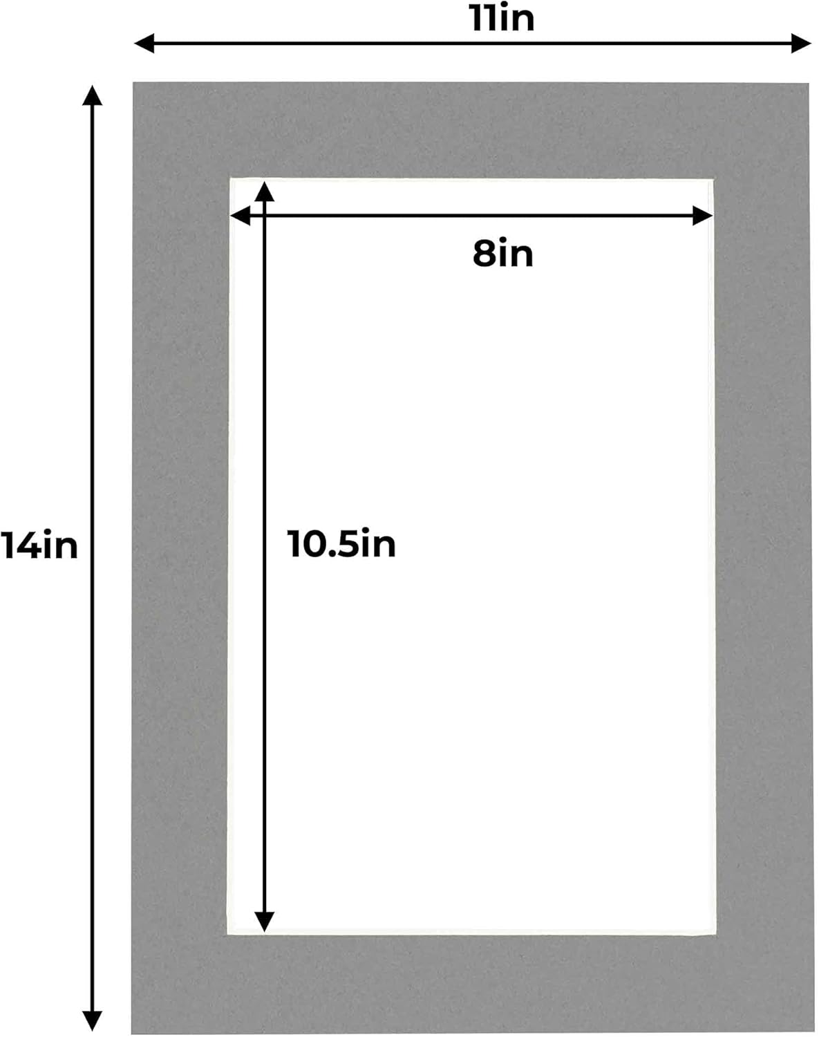 11x14 Mat for 8.5x11 Photo - Precut Mid Grey Picture Matboard for Frames 11 x 14 Inches - Bevel Cut Matte to Display Art 8.5 x 11 Inches - Acid Free Pack of 10 MATS with Backing Boards & Clear Bags