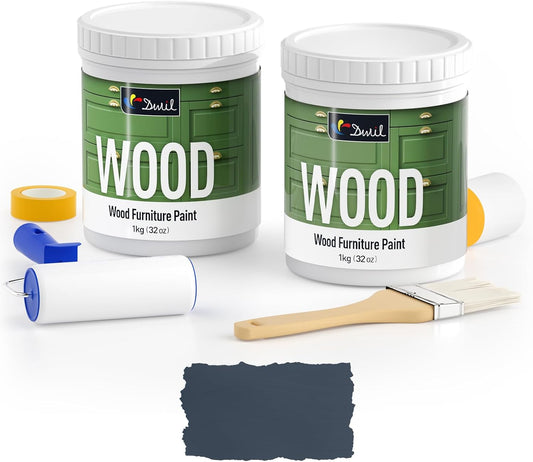 DWIL Matte Finish Furniture Paint - 64 Oz Wood Paint for Cabinets, Doors, Tables, and Dressers Refinishing - Water-Based, Non-Toxic & Odorless, Easy to Apply(Bronze Blue)-With Tools