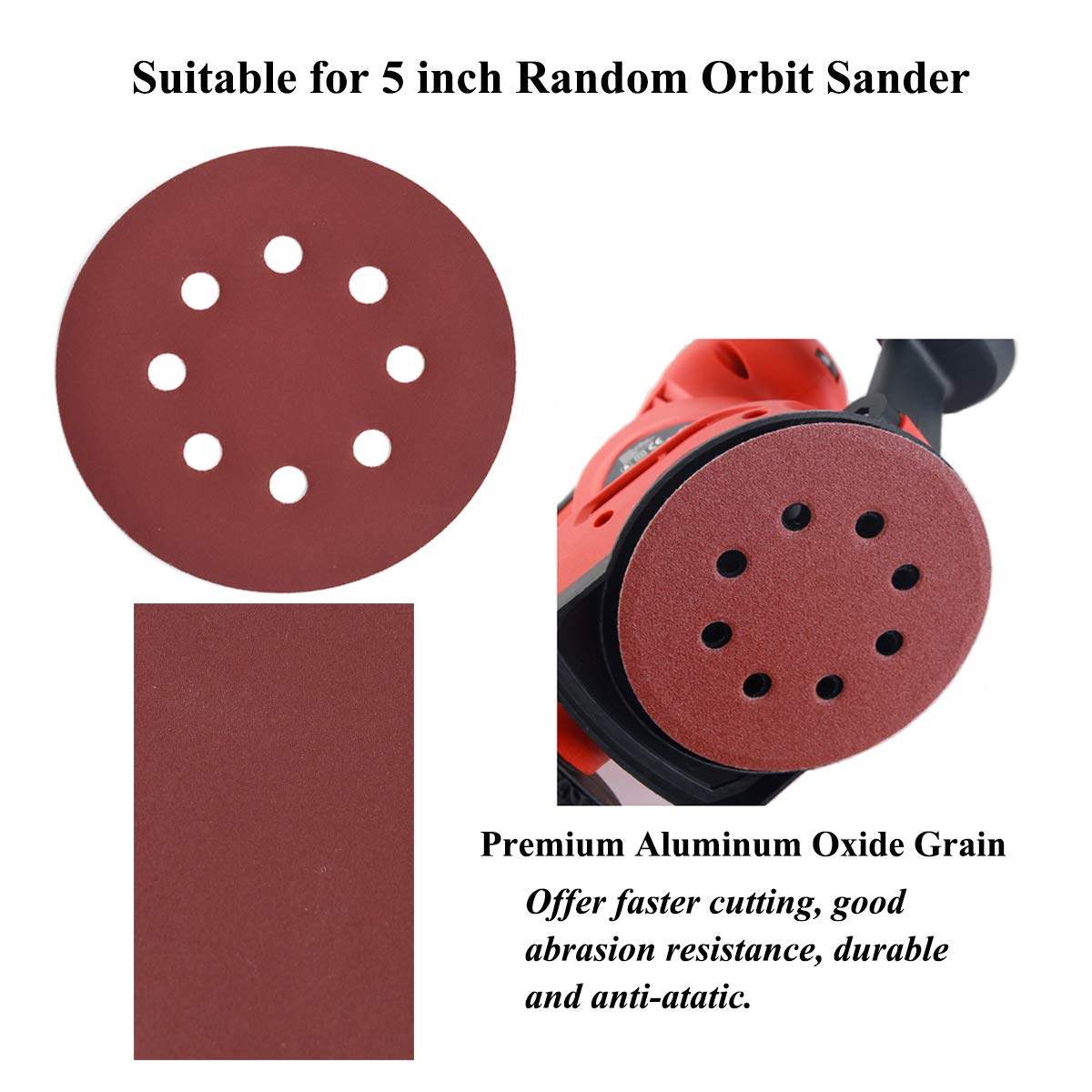 5-Inch 8-Hole Hook and Loop Sanding Discs, 600/800/1000/1200/1500/2000 Fine Grits Sandpaper for Random Orbit Sander, 60-Pack