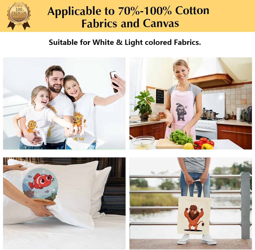 TransOurDream Tru-Heat Transfer Paper for Inkjet & Laserjet Printer (50 Sheets 8.5x11, 3.0) Printable HTV Heat Transfer Vinyl for T Shirts Iron on Transfers for Light Fabrics (L3-50)