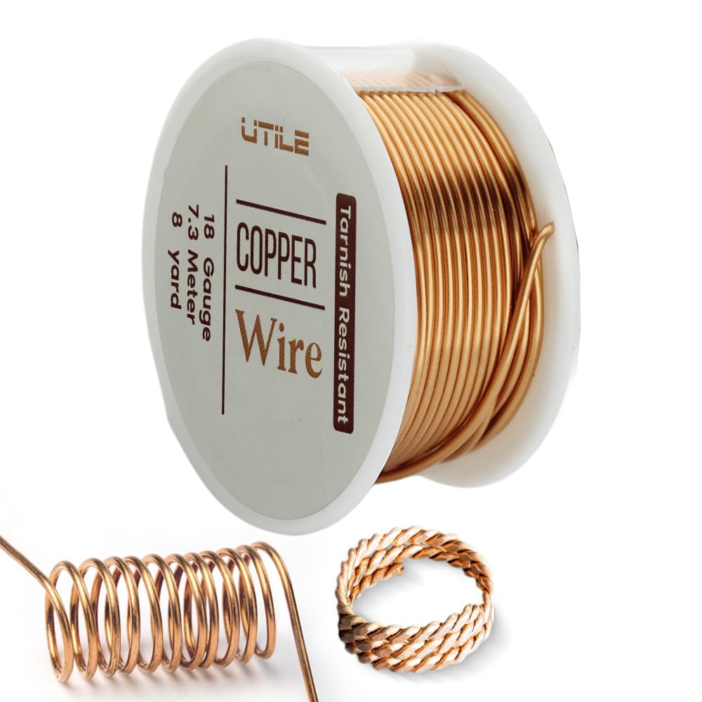 UTILE 18 20 22 24 Gauge 24 ft 99.9% Pure Soft Copper Wire for Electroculture Gardening, Jewelry Making, Crafting Wire Bendable, Plant Wire (Copper 18)