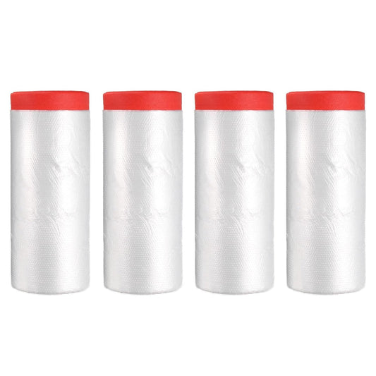 uxcell Pre-Taped Masking Film, 3.6ft x 66ft High-Tack Painters Tape Plastic Drop Cloth with High-Tack Painters Tape for Painting Protection Red 4Pcs