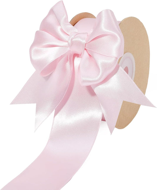 LaRibbons 1 1/2 Inch 50 Yard Double Faced Satin Ribbon,Light Pink Satin Craft Fabric Ribbon for Gift Wrapping Floral Bouquets Wedding Party Decoration