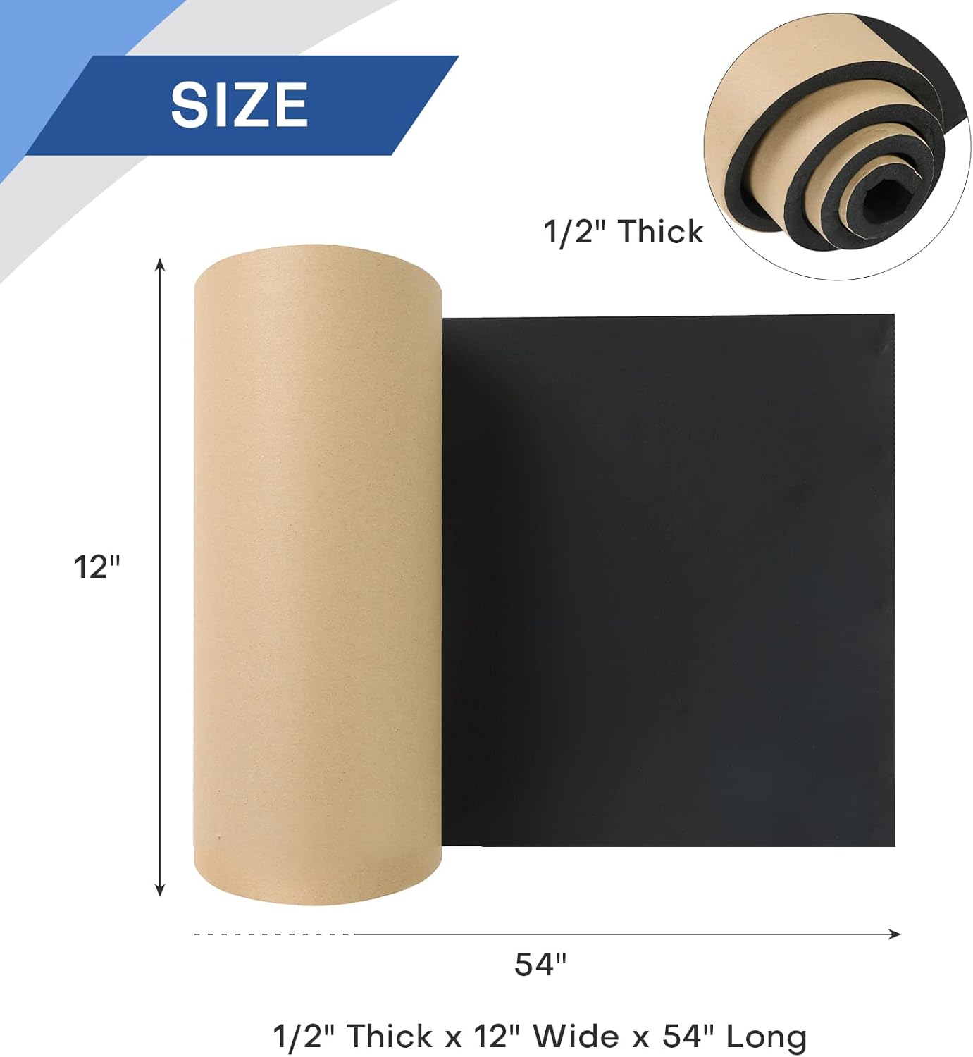 MYFULLY Sponge Neoprene Roll with Adhesive, Waterproof Foam Rubber Sheet Cut to Multiple Dimensions and Lengths for Shock Pad, Gaskets, DIY, Crafts (1/2" Thick x12 Wide x 54" Long)
