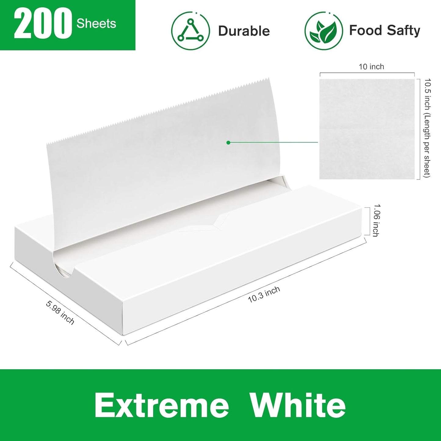 Precut POP UP Deli Paper Sheet Pack of 200, Interfolded Heavy Paper for Food Wrap and Serving (10" x 10-1/2", White）