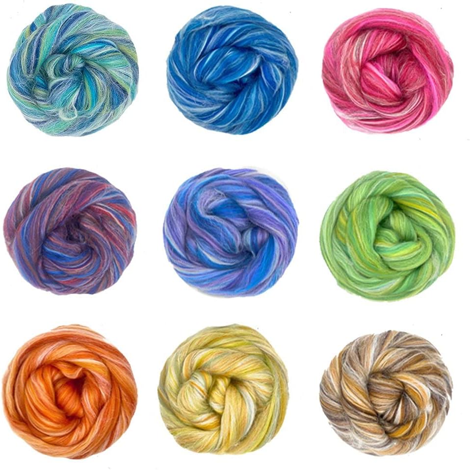 Revolution Fibers – Constellation Range Roving (8 Ounces) | Multicolored Tonal Blend of 70% Dyed Merino and 30% Tussah Silk Combed Top | Soft Fiber for Felting, Spinning, Knitting (Aquila Blue)
