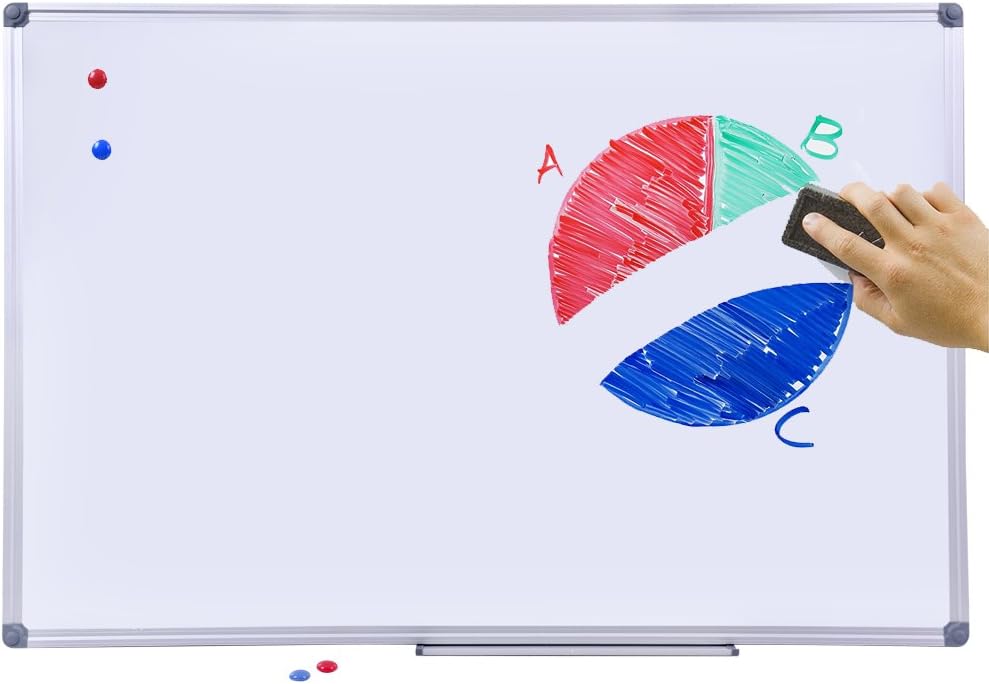 36 x 24 inch Magnetic Dry Erase Board, DexBoard Mall-Mounted Aluminum Frame White Board with Pen Tray, Dry Erase Marker Whiteboard for Office, School and Home Usage