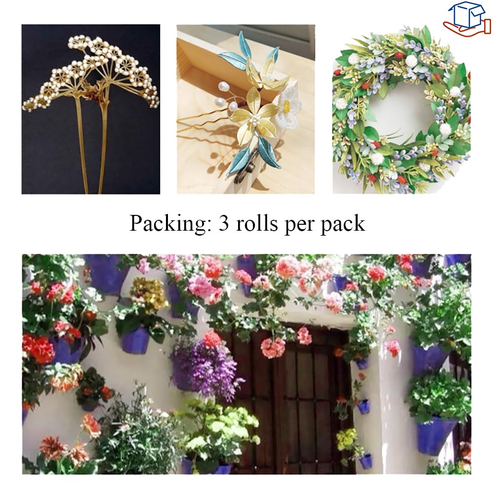 HAHIYO 26Gauge Red Metal Floral Wire - 3 Rolls, 115 Yards (345 Feet) - Flexible Paddle Wire for Craft, Christmas Wreath, Flower Arrangement, Bouquet Wrapping, Wedding, DIY