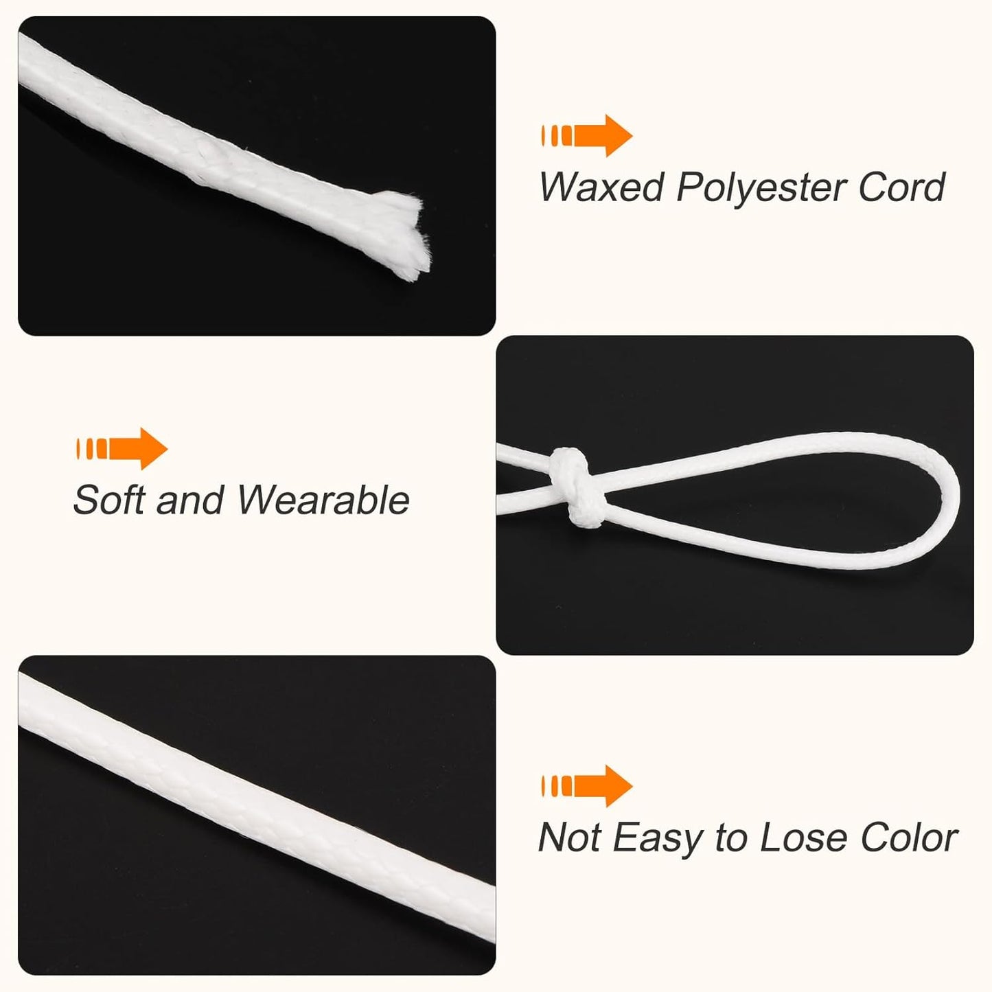 MECCANIXITY Waxed Polyester Cord 0.5mm 175 Yard White for Bracelet Making, Jewelry, DIY Crafts