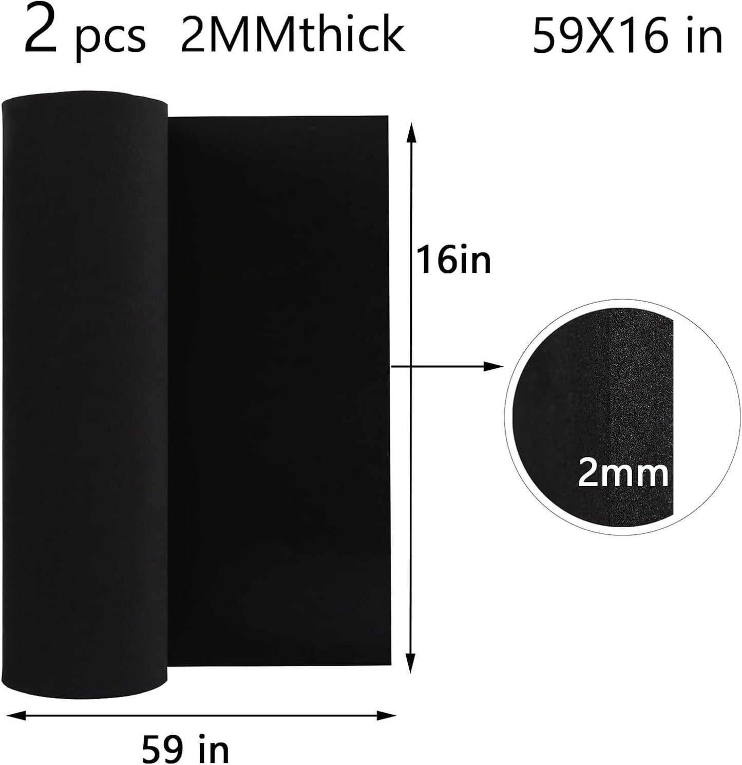 AMZQNART 2 Pack EVA Foam 2mm, Cosplay Foam Roll, 16 x 59in Black, Suitable for Large Foam Cosplay Modeling, DIY Projects, Crafts, Ultra High Density 90 kg/m3.