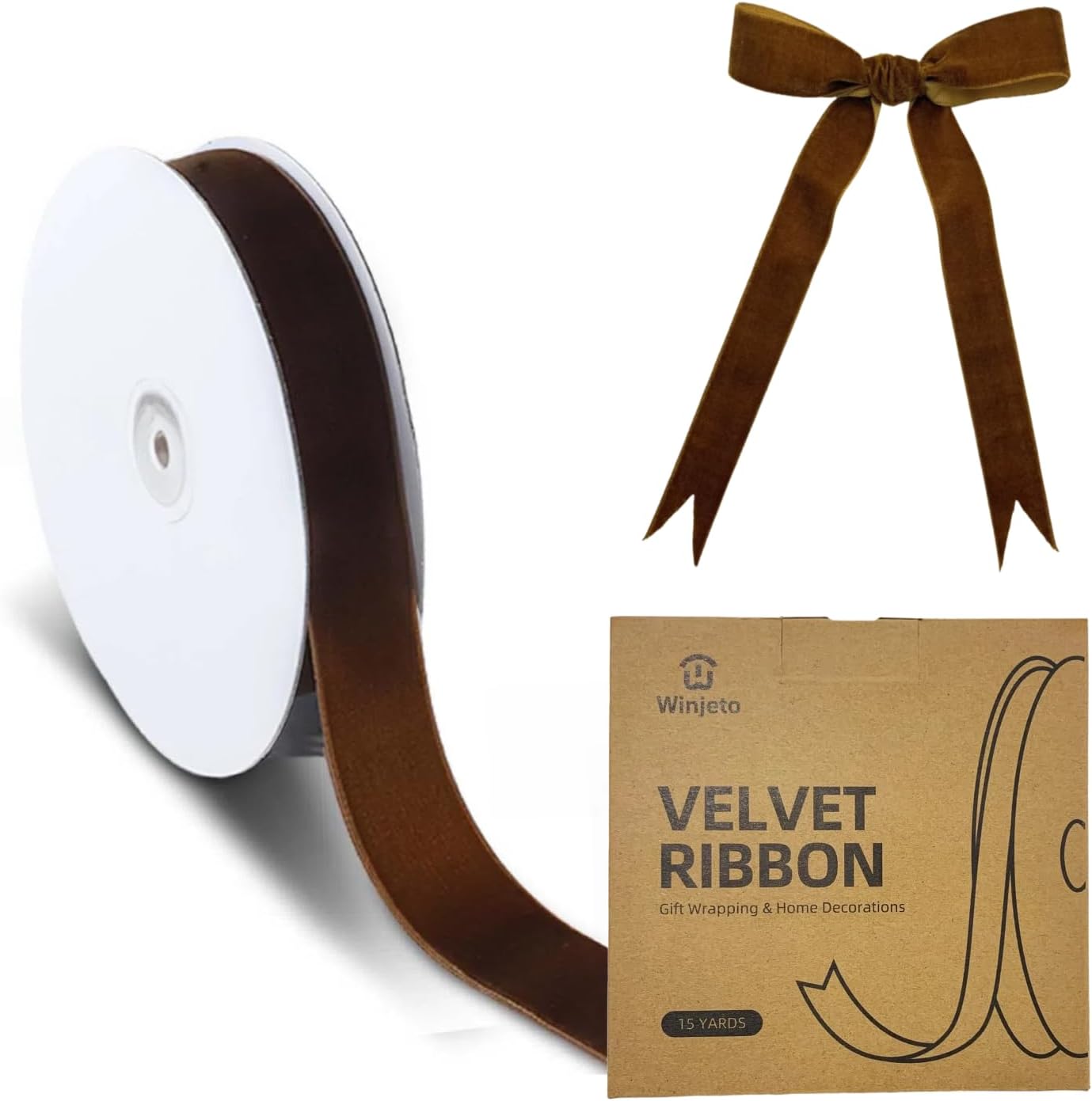 15 Yards Velvet Ribbon 1 Inch Single Face Brown Velvet Ribbon Spool Prefect for Wedding, Ribbons for Gift Wrapping, Vintage Christmas Decor Tree Ornaments Wreath Hair Bows, Ribbons for Crafts