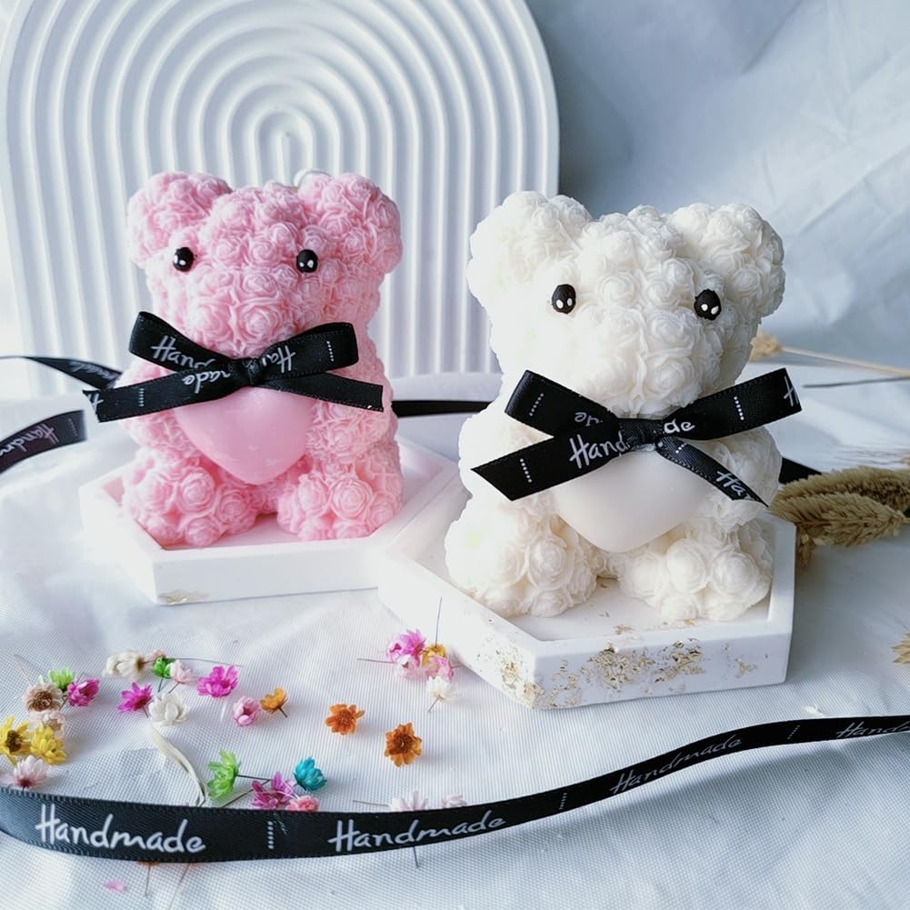 Rose Bear Silicone Mold for Candle Making,3D Candle Mold Silicone,Resin Molds for DIY Decor,DIY Soap,DIY Candle,Mother's Day Gift,Birthday Gifts(Large Rose Heart Bear)
