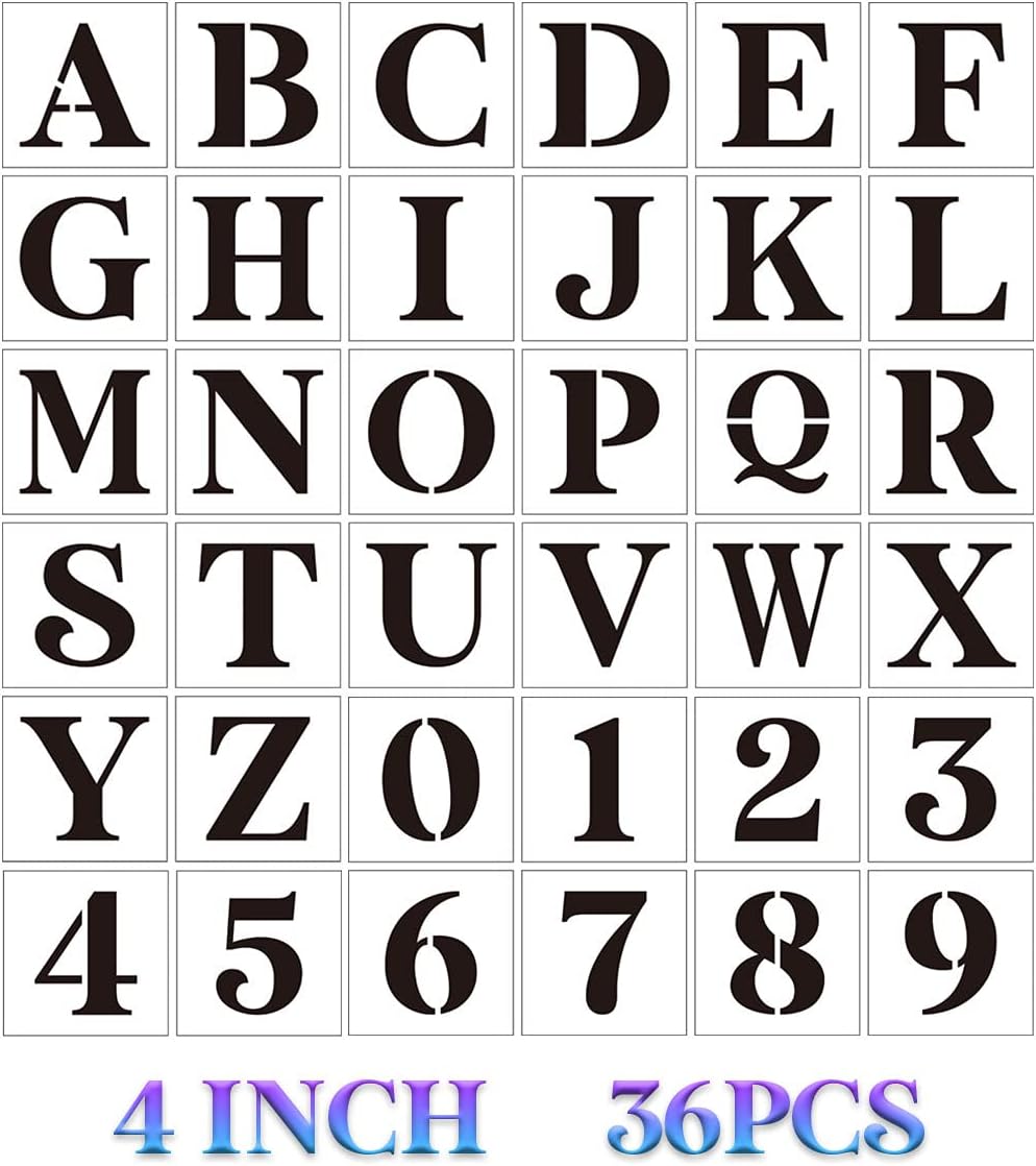 Letter Stencils for Painting On Wood,4 inch Alphabet Stencils Letter Number Stencil Templates for Wall Signs Door Fabric