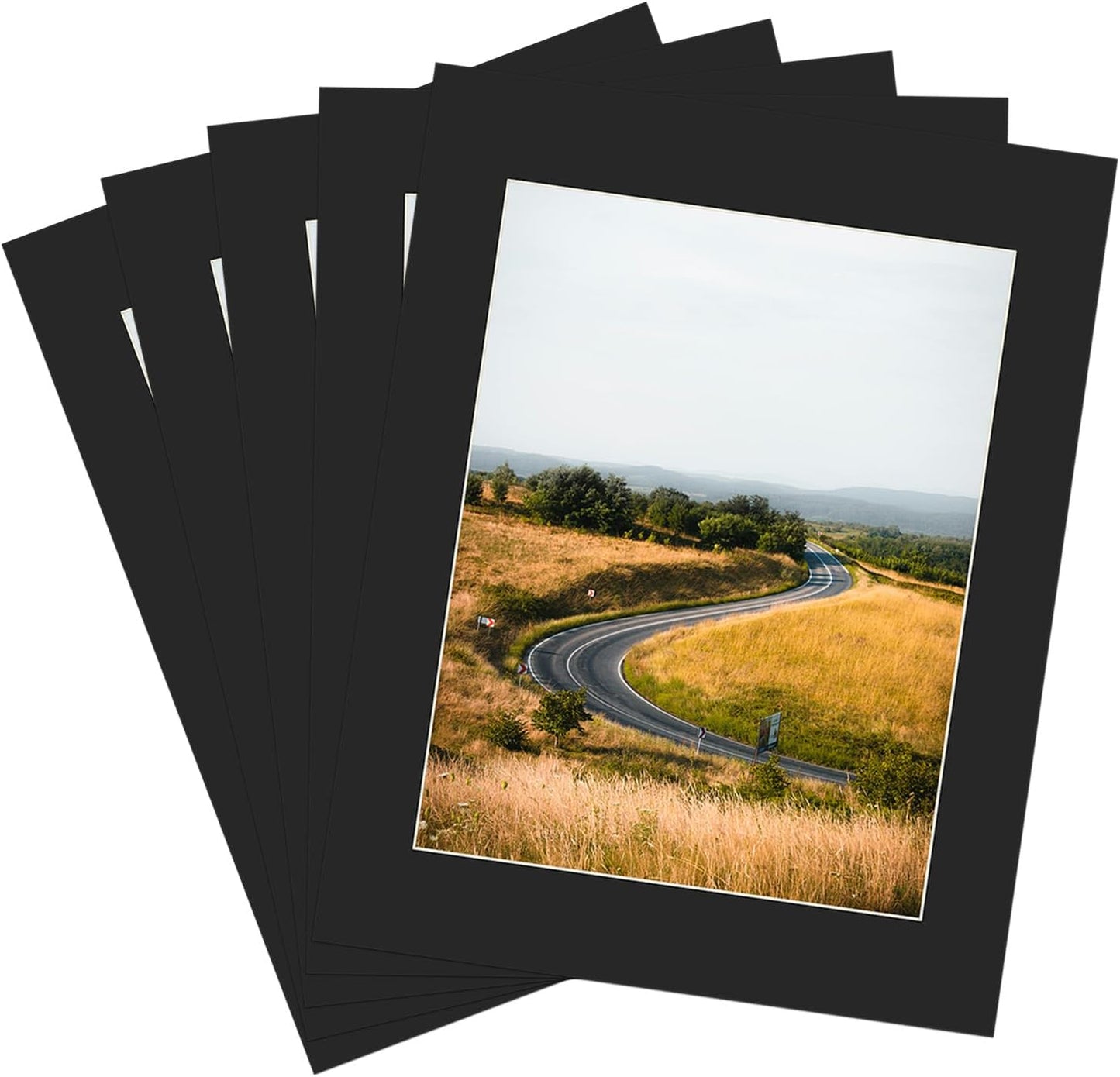 ZBEIVAN 11x14 Black Picture Mats with Core Bevel Cut Frame Mattes for 8.5x11 Pictures - Pack of 5