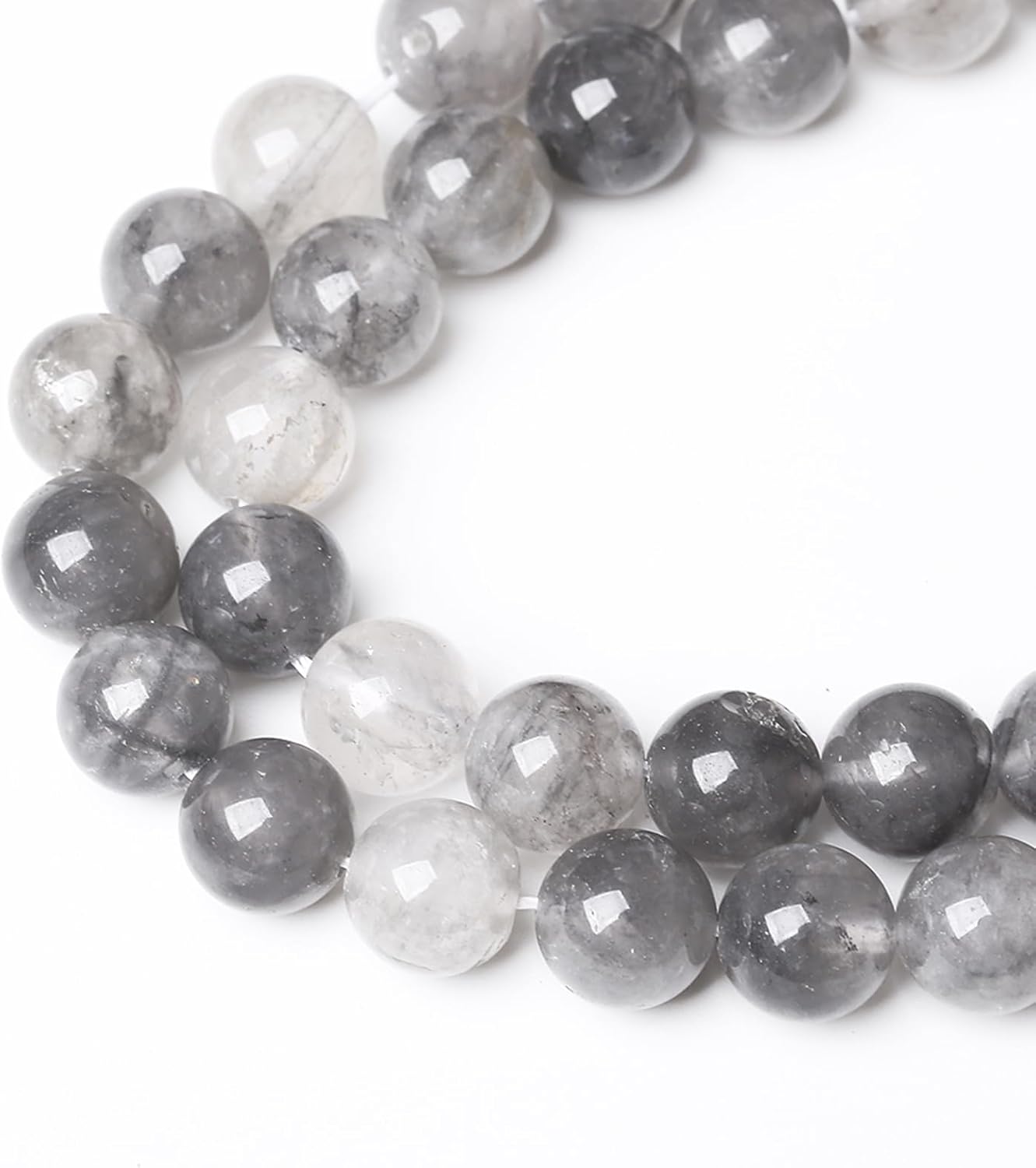 36pcs 10mm Natural Grey Cloud Crystal Stone Beads for Jewelry Making Energy Healing Power Stone Beads DIY Bracelet Necklace Accessories 15"(10mm, Grey Cloud Crystal)