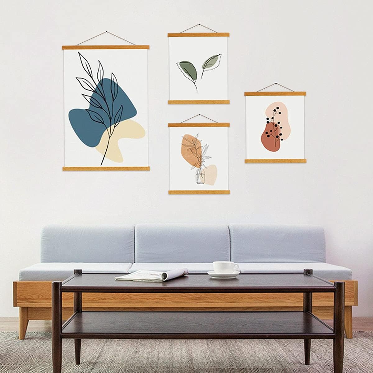Ywlake Magnetic Poster Hanger, 19x27 19x13 19x25 Poster Frame Wood Wooden Magnet Print Posters Dowel Scroll Hanger Hangers Hanging Kit for Walls Map Canvas Artwork (Teak Wood, 19")