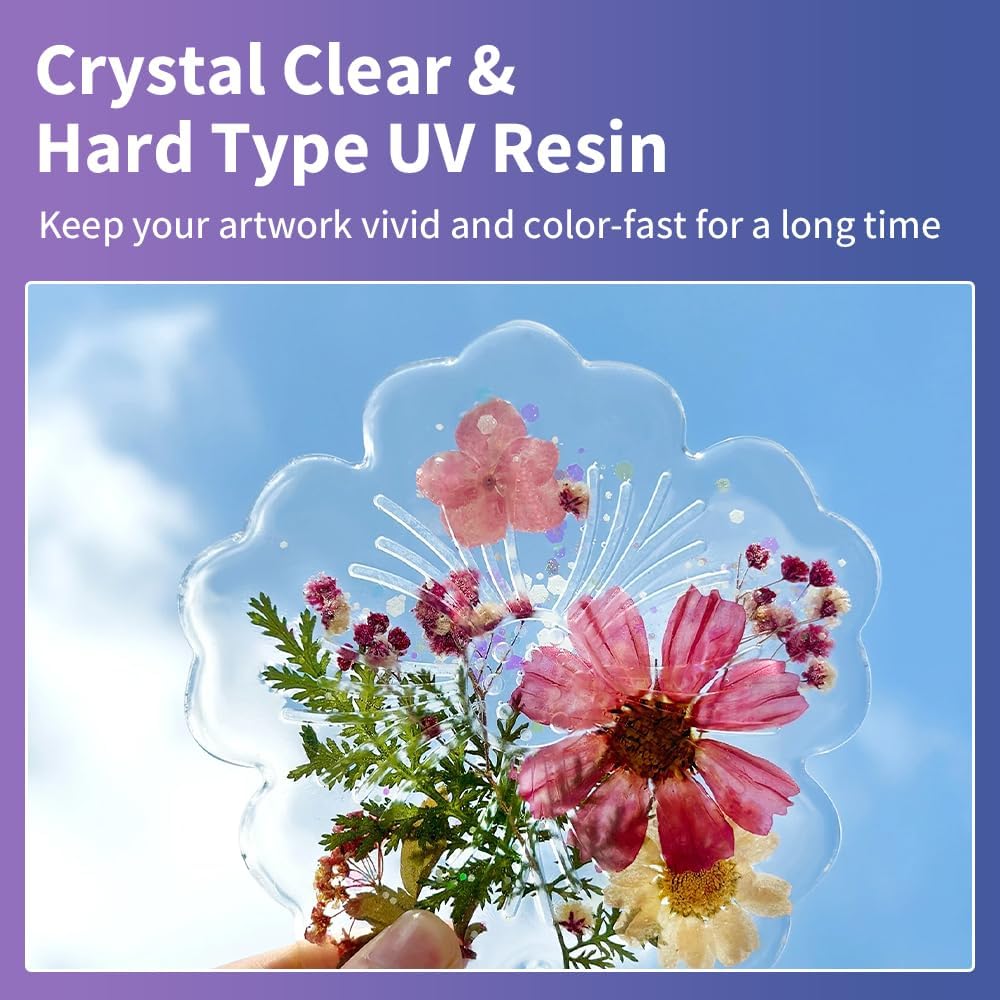 UV Resin Kit 200g with UV Light, Hard Type UV Resin Kit, Upgraded Formula & Crystal Clear UV Resin for Jewlery Making, 100g*2 Resin UV Kit with Light for Earring, Pendant, DIY