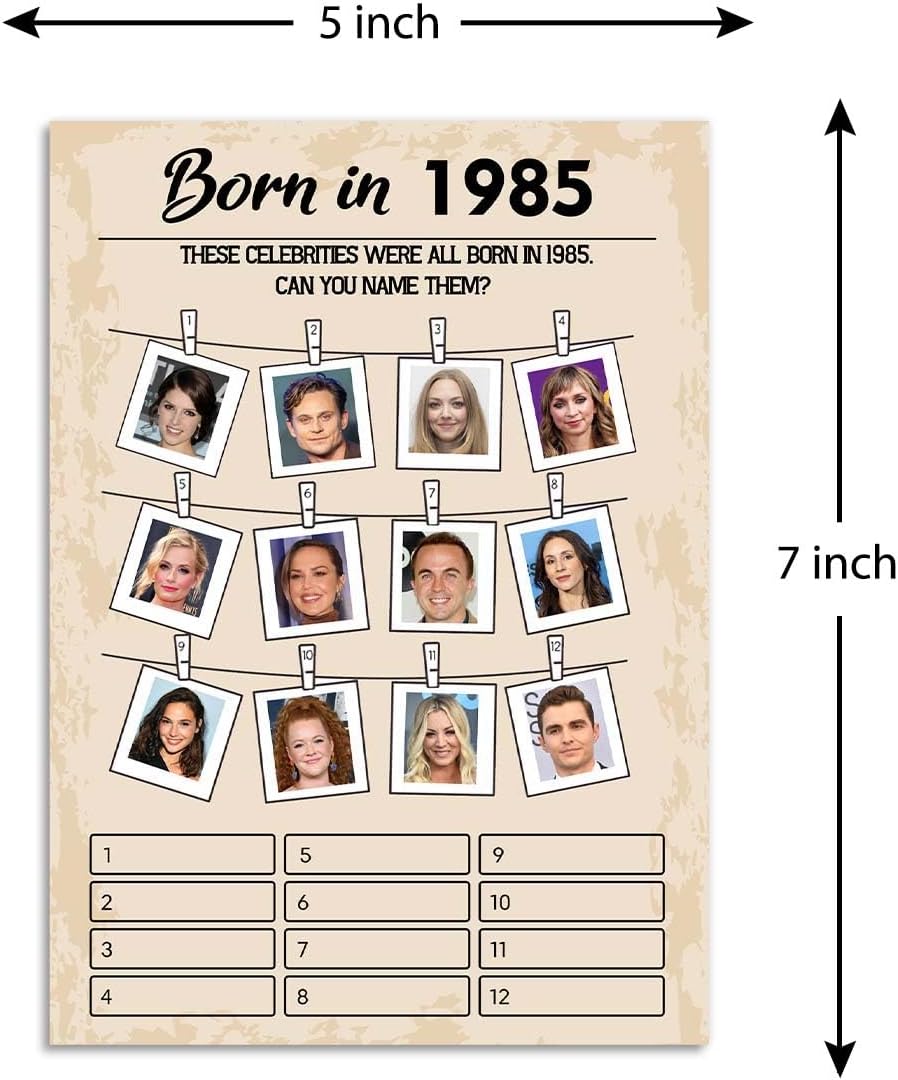 40th Birthday Party Games, Born in 1985 Games, Birthday Party Supplies for Adults, Pack of 30 Cards