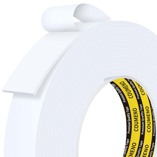 Double Sided Foam Strip, EVA Foam Tape, Double Sided Sponge Adhesive Mounting Tape for Home Office Decor 0.98inX16.4FT White