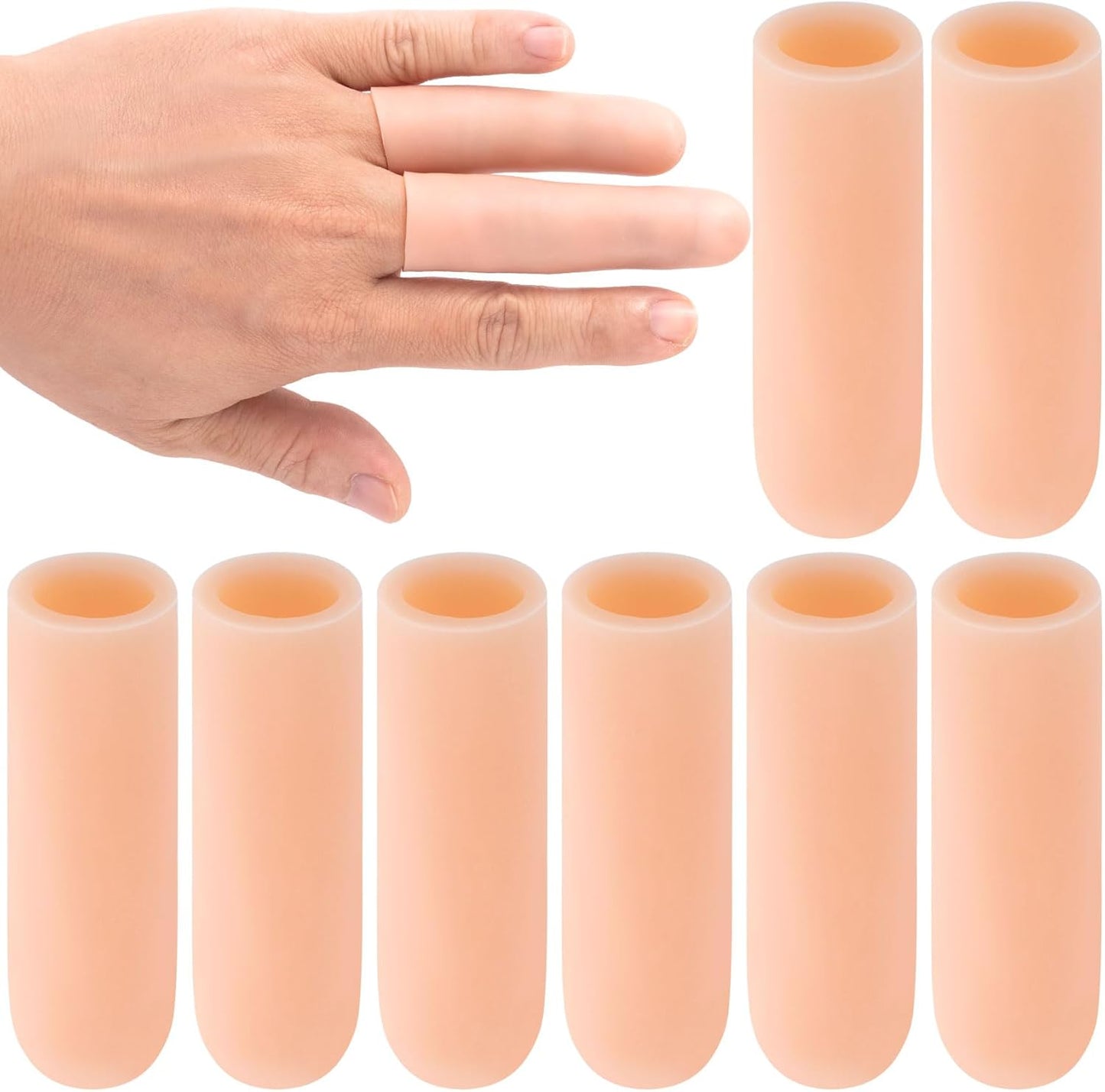 PAGOW 10pcs Gel Finger Support Protector Caps Gloves, Silicone Fingertips for Hands Cracking, Gel Finger Cots/Covers, Eczema Skin, Trigger Finger Arthritis Pain Relief
