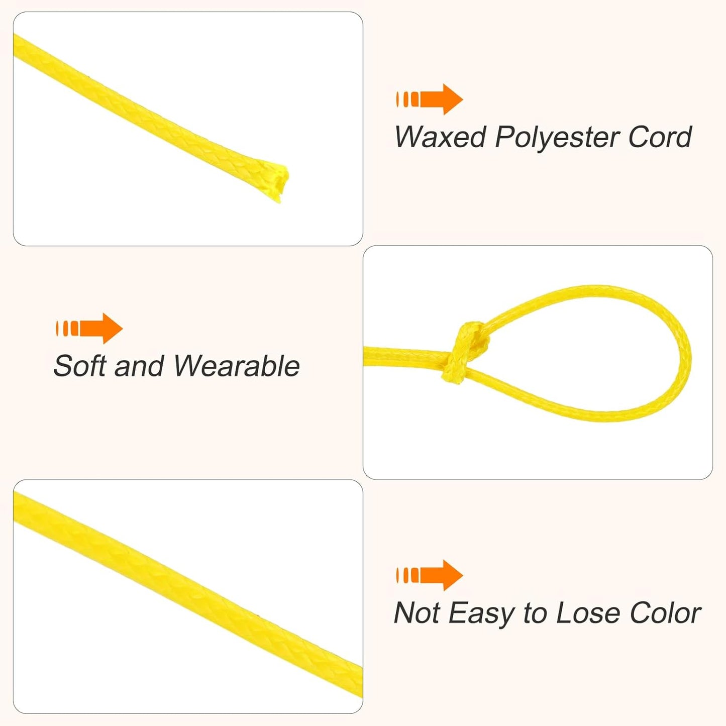 MECCANIXITY Waxed Cord 1mm Waxed Thread 87 Yard Wax String Leather Cord for Bracelet Making, Necklaces, Beading, Jewelry Making and DIY Crafts(Golden Yellow)