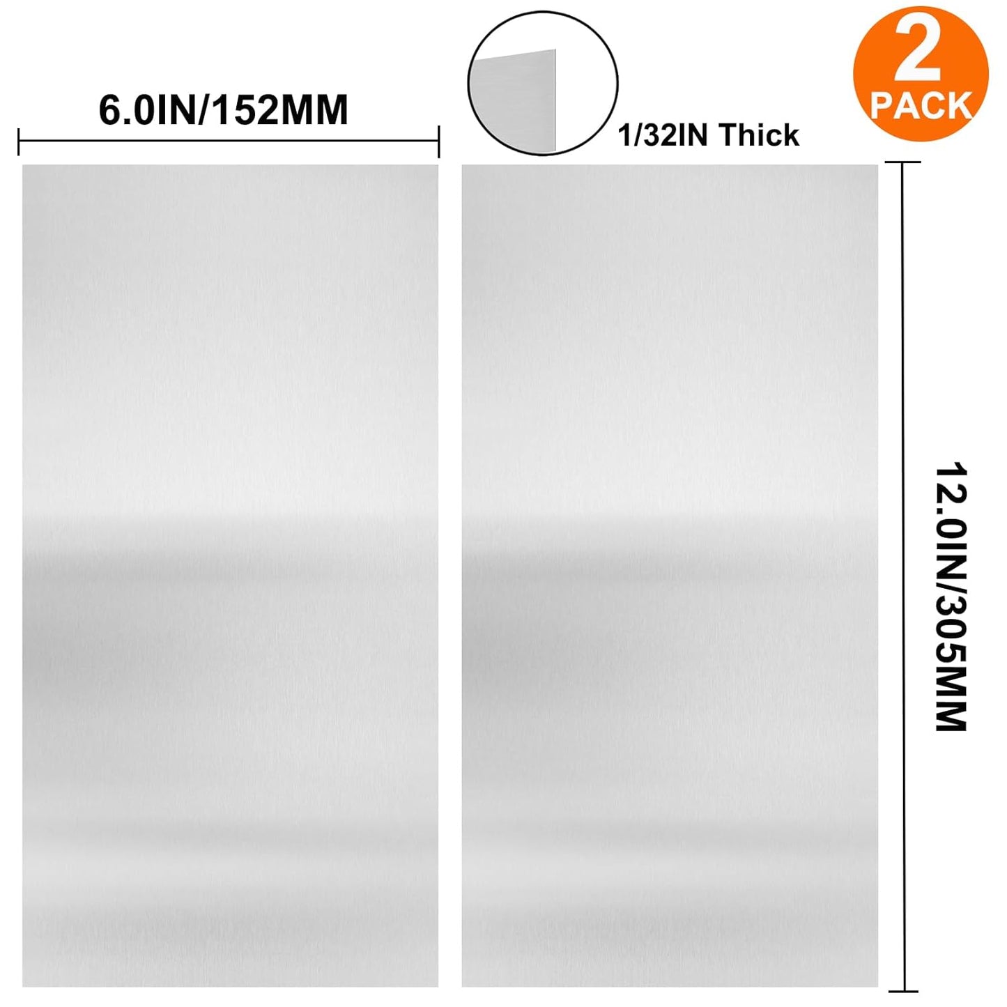 2Pcs 304 Stainless Steel Sheets Metal 6" x 12" x 1/32" Inch 304 Stainless Steel Plates 20 Gauge(0.8MM) Stainless Steel Shim Stock Plates Metal Sheets for Crafting, Stovetop, Snow Frosted Surface