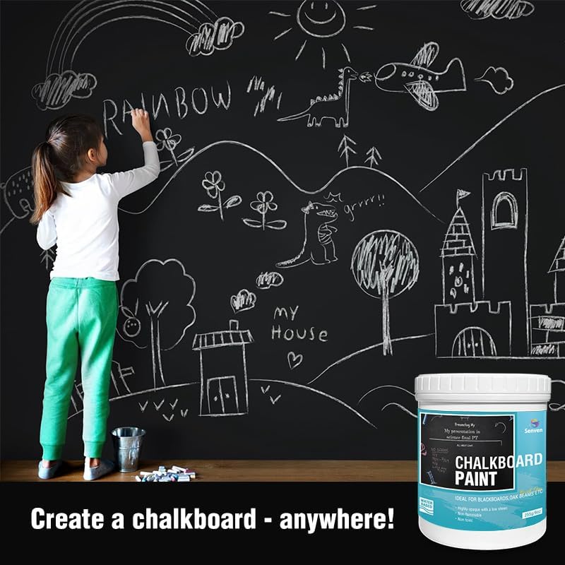 Chalkboard Paint Black Chalk Board Paint for Wood, Metal, Glass, Wall, Plaster Boards Sign, Frame Any Surface Black Matte Finish, Acrylic Non-Toxic, Quick-Dry - 250g, 9oz, Cover
